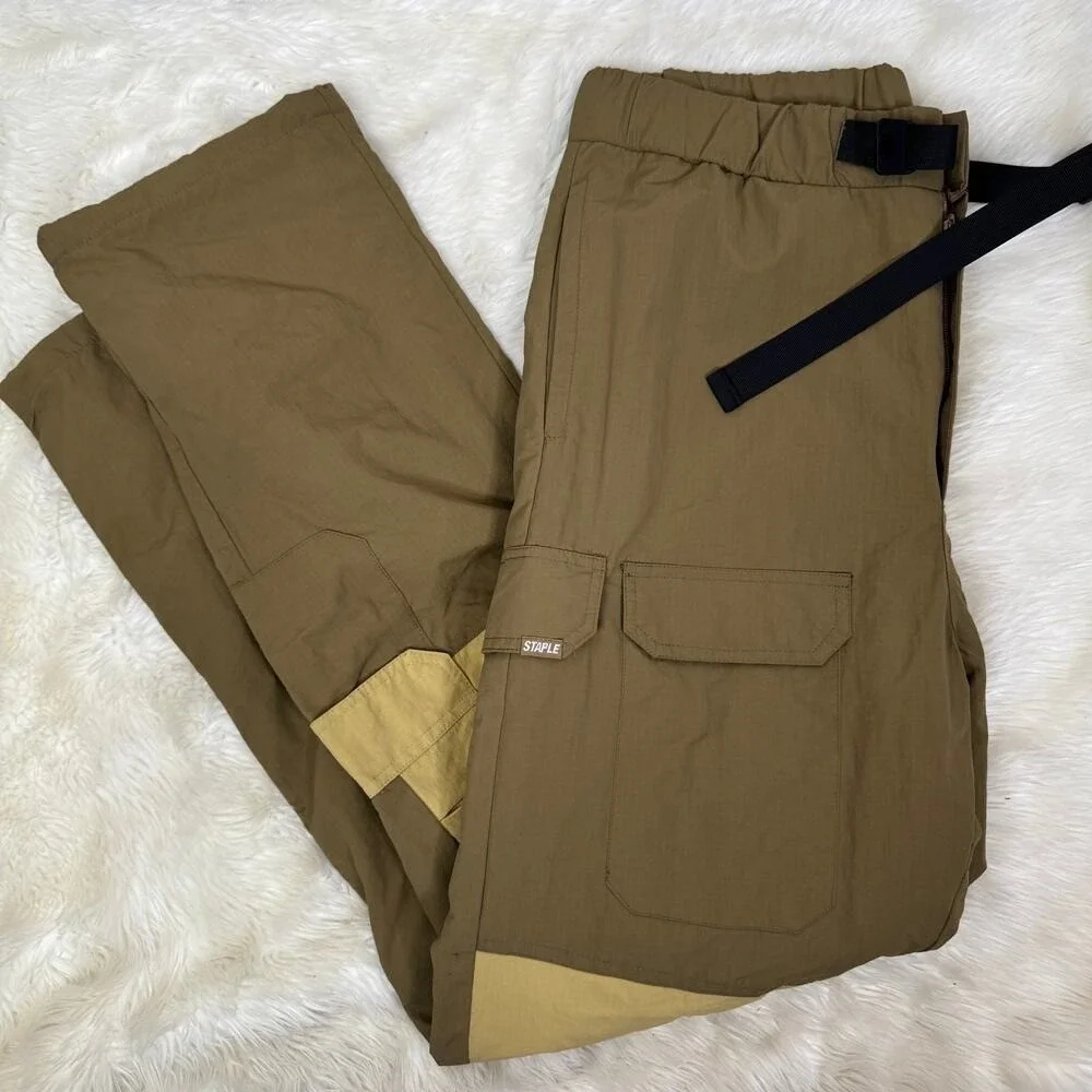 Staple Pigeon Mens Khaki Colorblock Ripstop Cargo Pants XL NWT Streetwear Belted